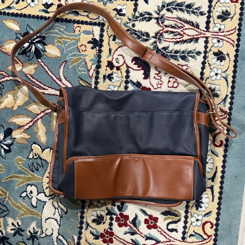 Elegant Navy and Brown Women's Laptop Bag